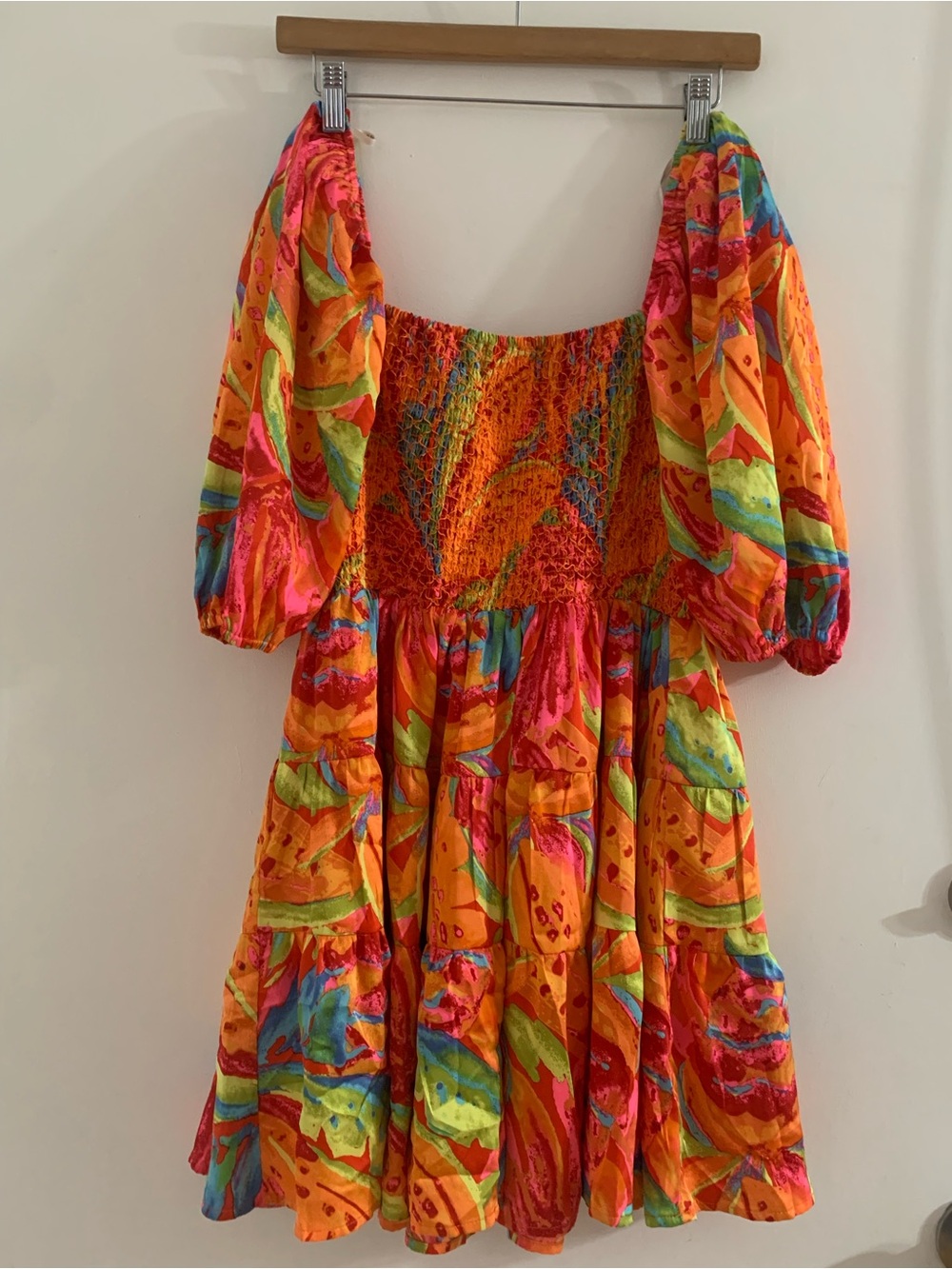 Forever 21 Orange Smocked Dress with Multicolor Accents